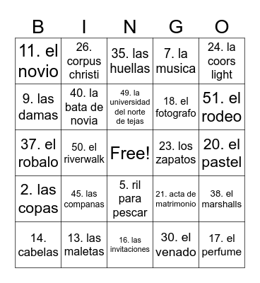 Bridal Shower Bingo Card