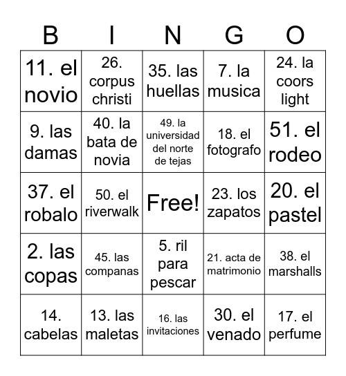 Bridal Shower Bingo Card