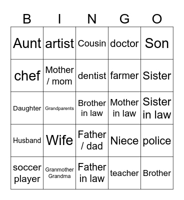 FAMILY Bingo Card