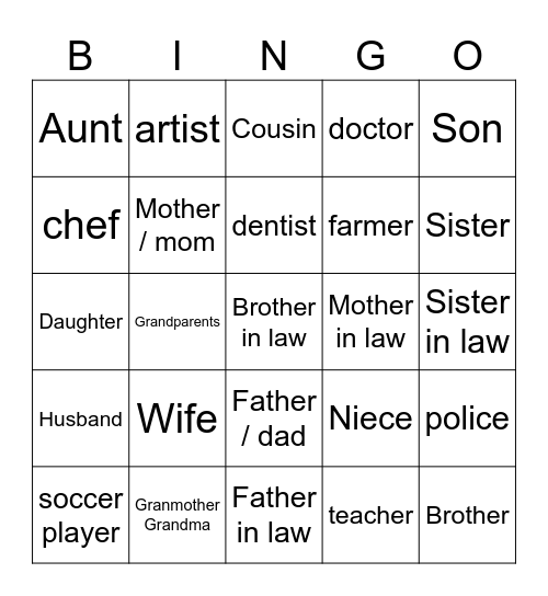 FAMILY Bingo Card