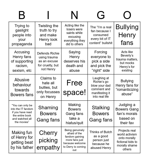 Toxic IT Fan Bingo Card