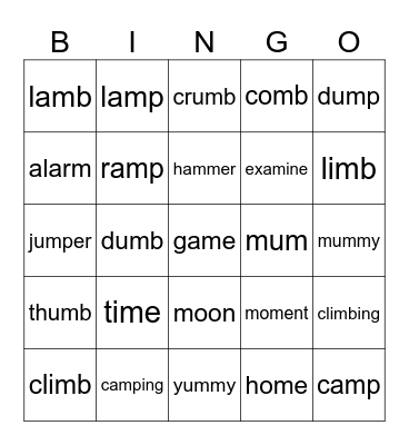 'M' Sound Bingo Card