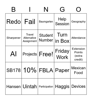 Untitled Bingo Card