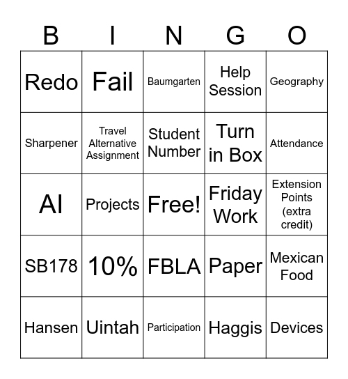 Untitled Bingo Card