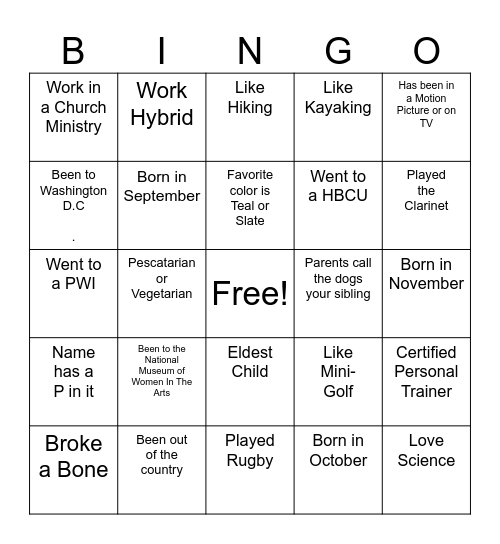 Getting to Know You Bingo Card