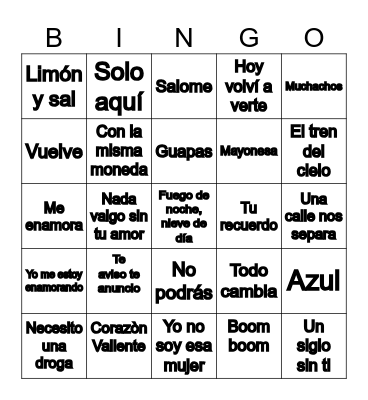 Bingo Musical Bingo Card