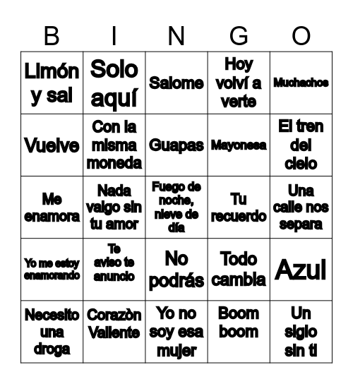 Bingo Musical Bingo Card