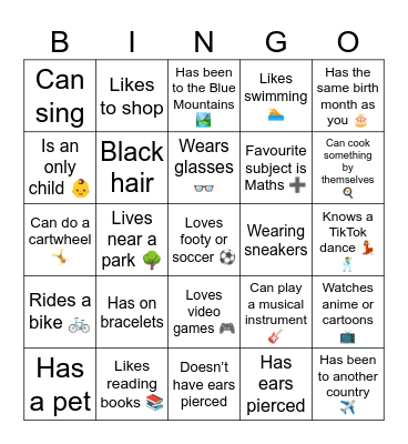 Get to know! Bingo Card
