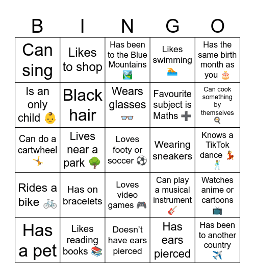 Get to know! Bingo Card