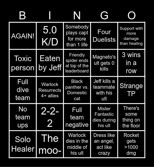 Rivals Bingo Card