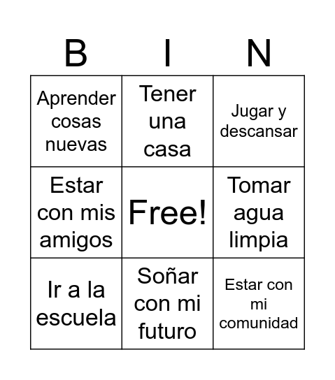 Mis Derechos Bingo Card