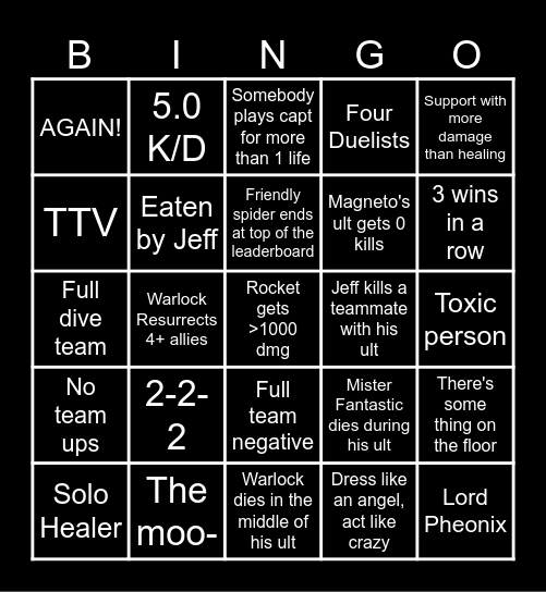 Rivals Bingo Card