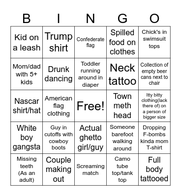 Redneck People Watchin Bingo Card