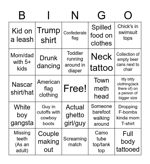 Redneck People Watchin Bingo Card