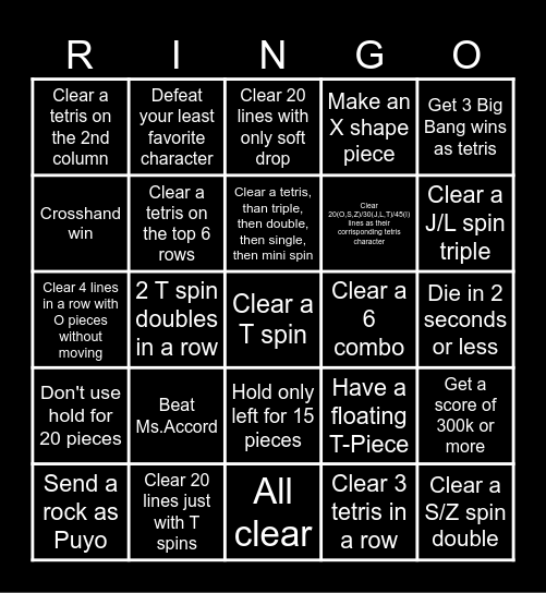 Puyo Puyo Tetris 2 Bingo Card