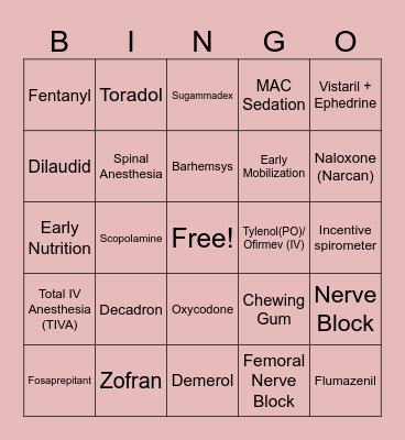 ERAS Bingo Card