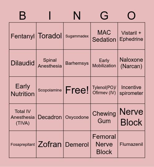 ERAS Bingo Card