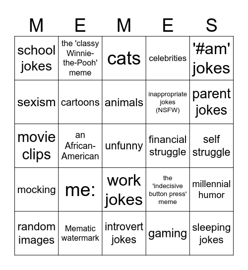 The Memenade One-Shot Ultimate Bingo Card