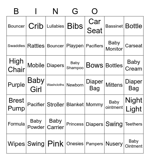 Girl Bingo Card