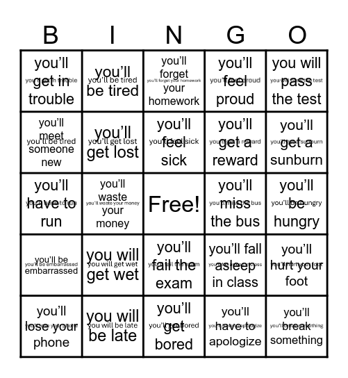 Bingo Card – Consequences Bingo Card