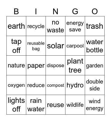 sustainability Bingo Card
