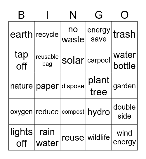 sustainability Bingo Card