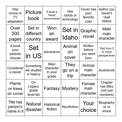 Book Quest Bingo Card