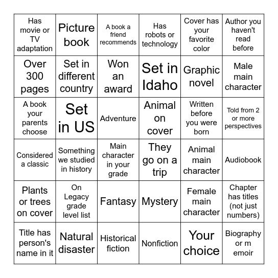Book Quest Bingo Card