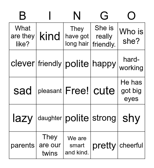 Unit 1: Family and Friends Bingo Card