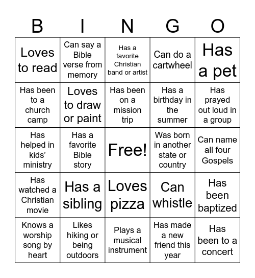 Connection Bingo Card