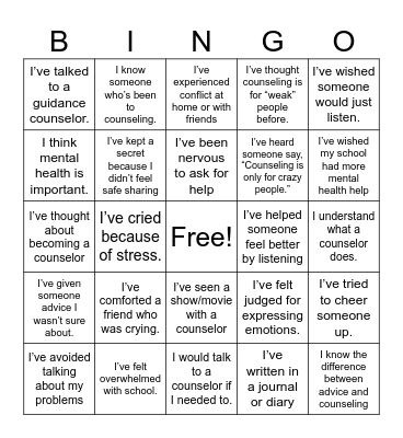 Counseling Bingo Card