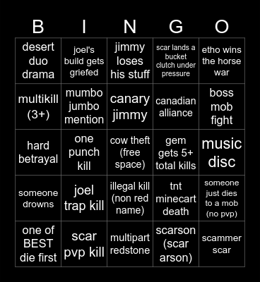 PAST LIFE bingo :-) Bingo Card