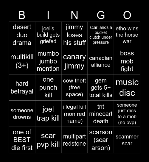 PAST LIFE bingo :-) Bingo Card