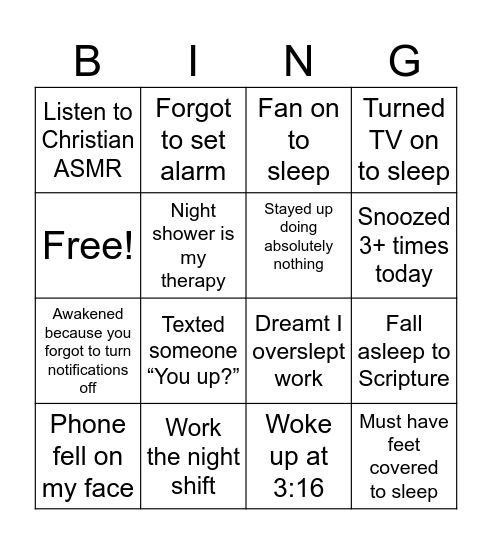 Night Edition Bingo Card