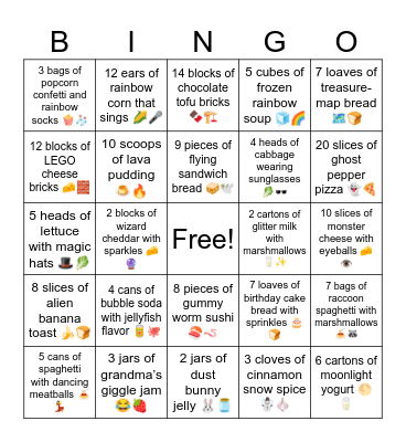 Food Counting Storymaking Answers Bingo Card