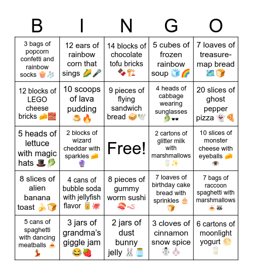 Food Counting Storymaking Answers Bingo Card
