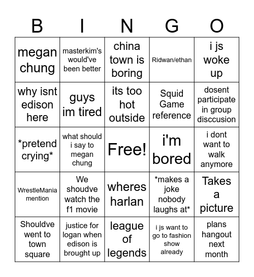 Jeremy Bingo Card