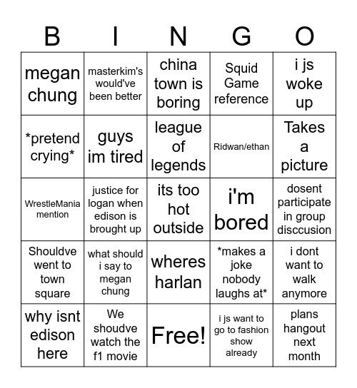 Jeremy Bingo Card