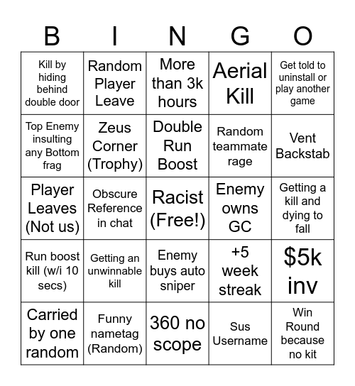 CS Bingus #1 Bingo Card