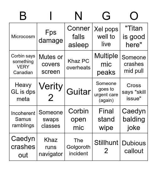 Nomad Bingo Card