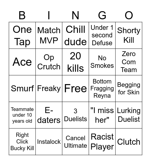 Valorant Bingo Card