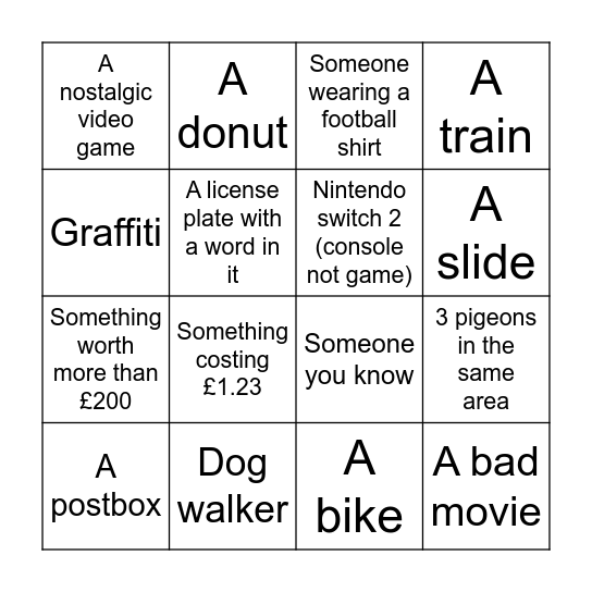 Bin go outside Bingo Card