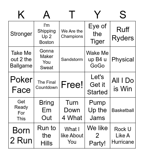 Pump Up The JAMS! Bingo Card