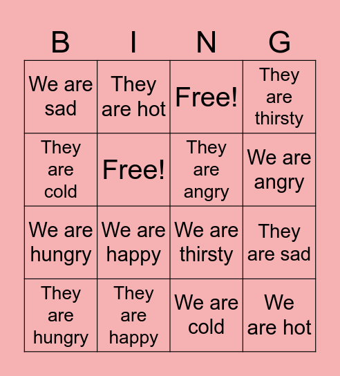 Feelings Bingo Card