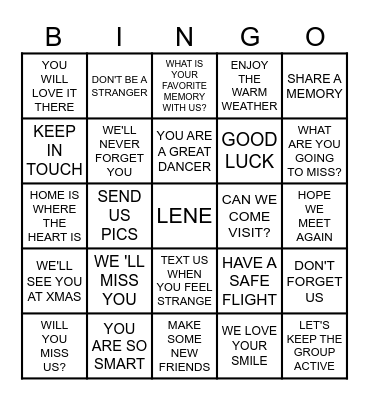 lene's farewell party Bingo Card