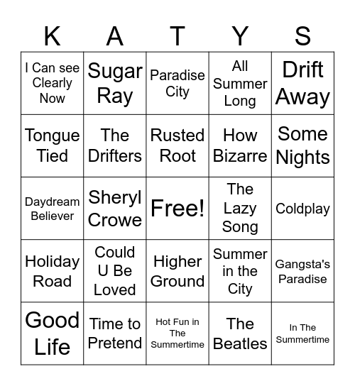 Island In The Sun! Bingo Card