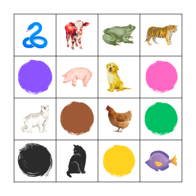 Animal and Color Bingo Card
