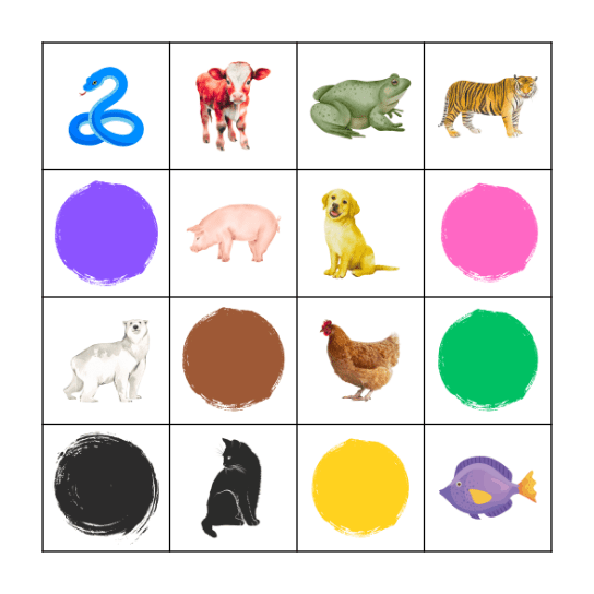 Animal and Color Bingo Card