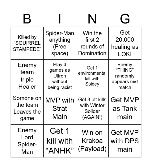 Sensei Card Bingo Card