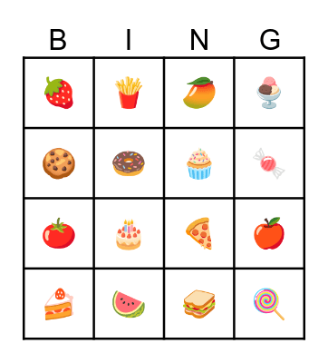 Foods Bingo Card